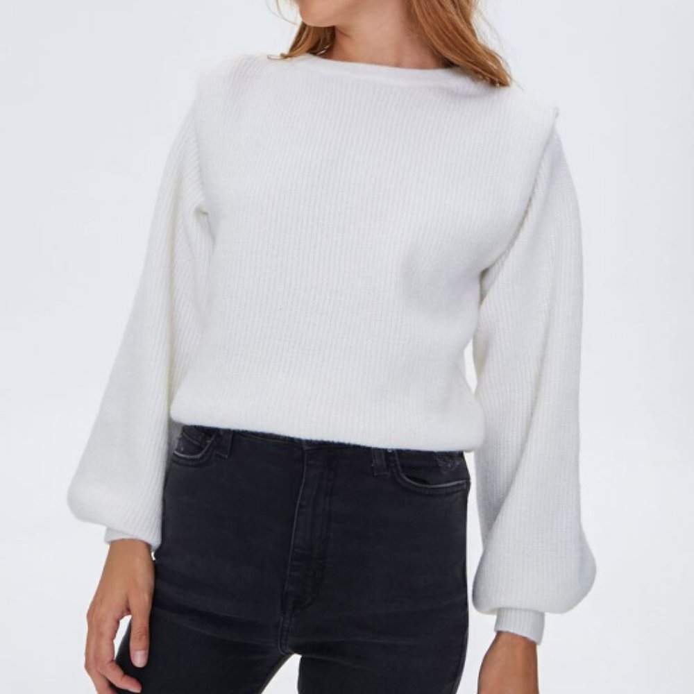 NTW Forever 21 Cream Shoulder-Pad Sweater Size Small